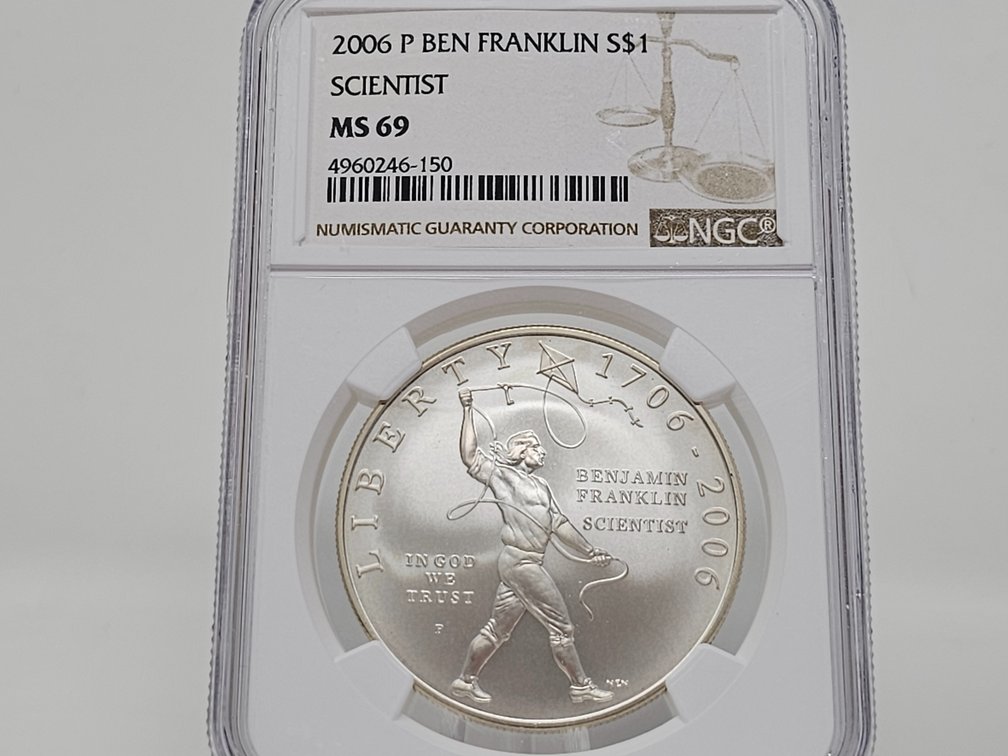 2006-P Ben Franklin Scientist Silver Dollar - NGC MS 69