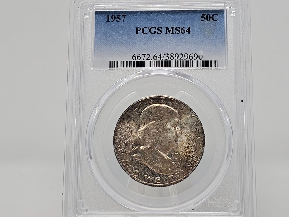 1957 Franklin Silver Half Dollar - PCGS MS 64