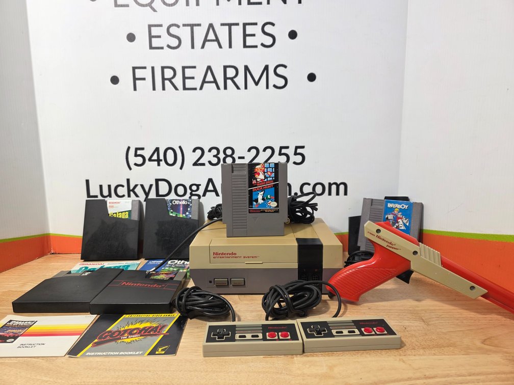 Original Nintendo System with Mario Brothers Duck Hunt - Nintendo Zapper Gun - Two Hand Controllers - 6 Original Games - No Power Supply Cord - Untested