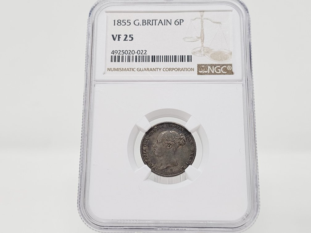 1855 Great Britian Silver Six Pence - NGC VF 25