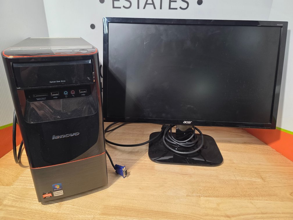 Lenovo Computer Tower - Windows 7 - Powered On When Tested - Acer Computer Monitor - Powered On When Tested