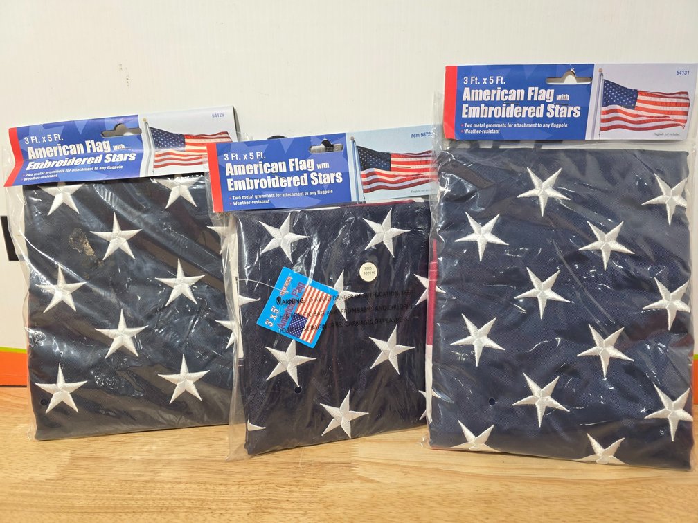 (3) American Flags 3ftx5ft - New Old Stock