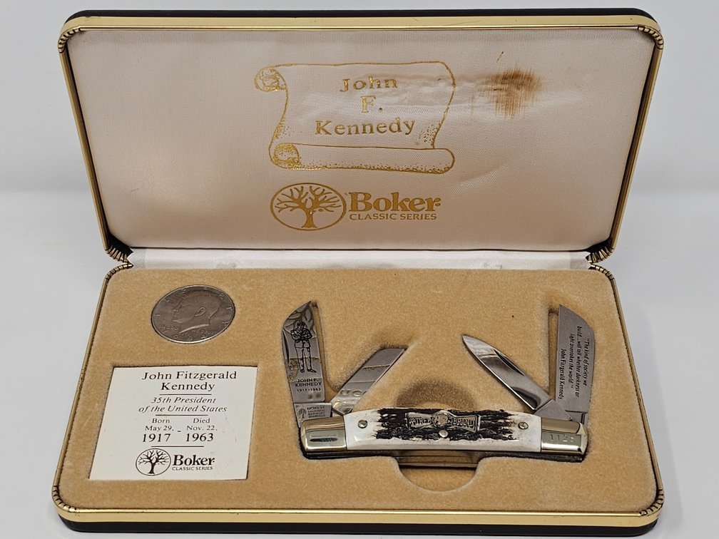 Boker Classic Series - John F Kennedy - 4-Blade Pocket Knife w/ 1984 Kennedy Half Dollar 
