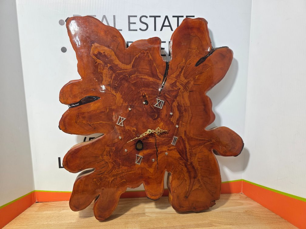 Vintage Handmade Live Edge Burl Wood Slab Wall Clock 30" x 30"