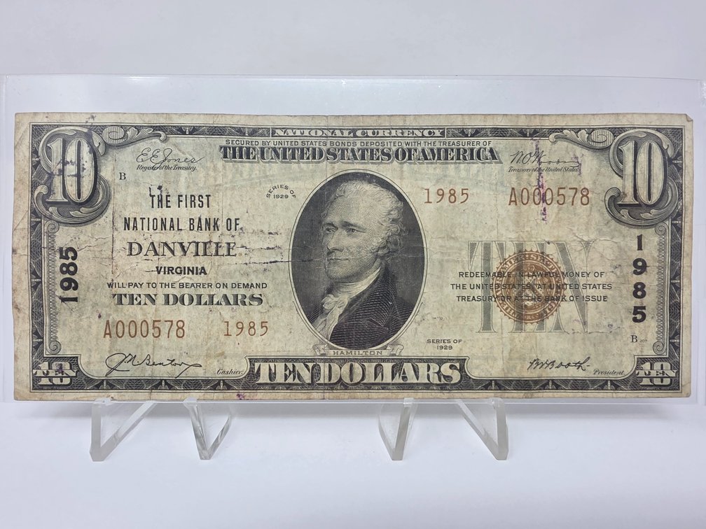 1929 Series $10 National Bank Note from The First National Bank of Danville, Virginia