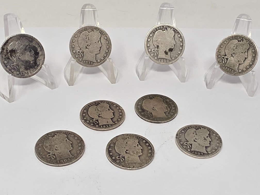 (9) Silver Barber Quarters