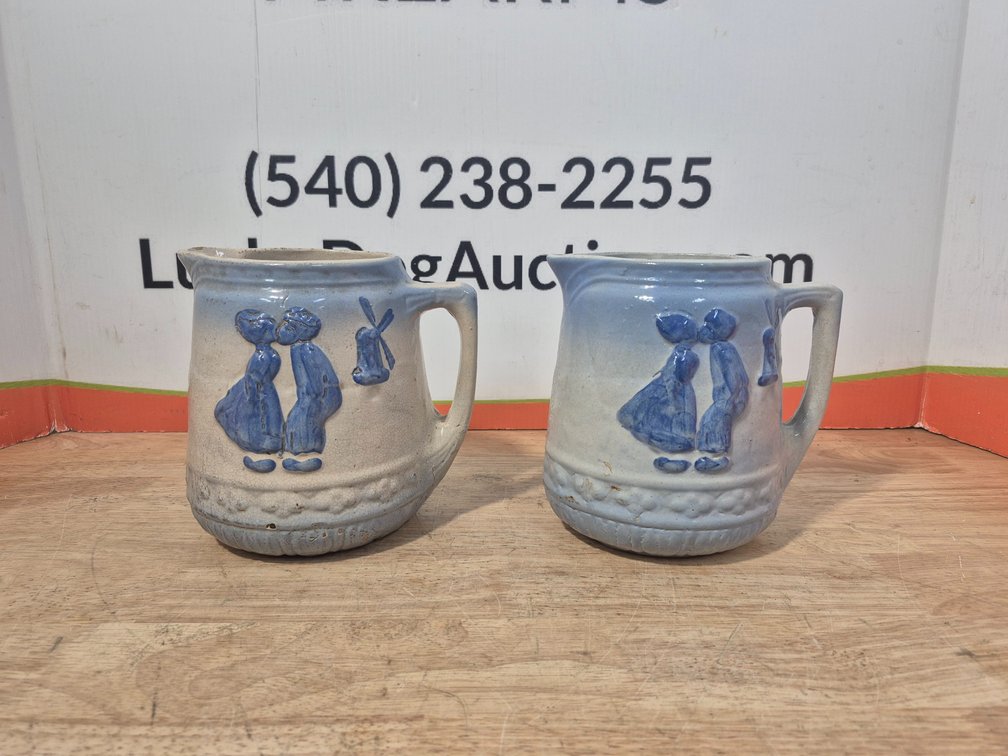 Antique McCoy Dutch Boy and Girl Kissing Pitchers 7" Tall × 6" Wide (2 Included)