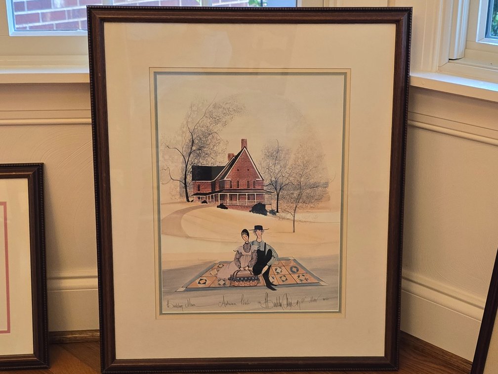 P Buckley Moss "Autumn Picnic" Framed Print - Approx. 20" x 24"