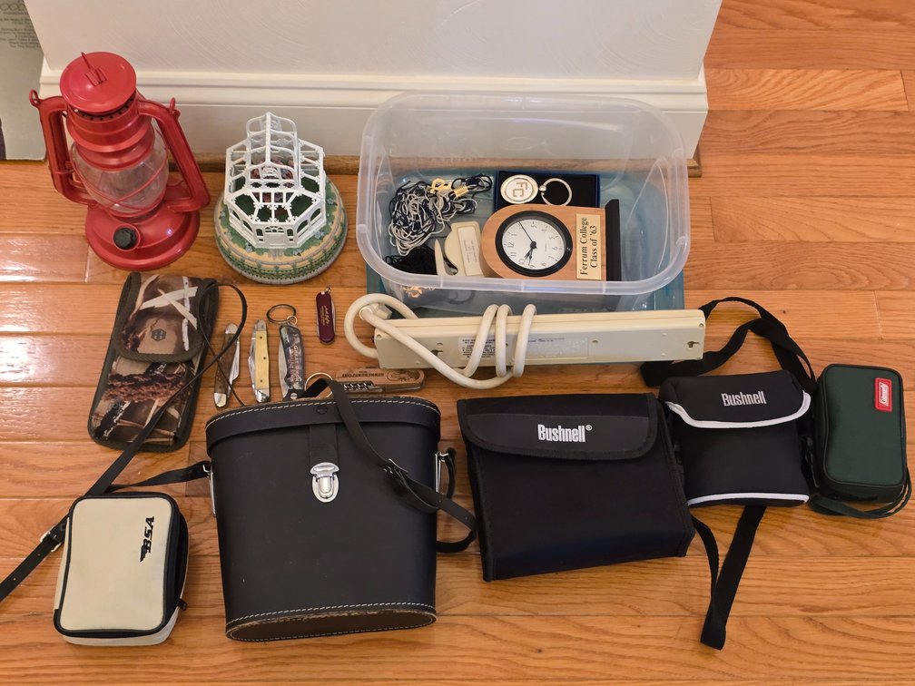 (2) Bushnell Binoculars - Glass Lantern - Assorted Knives 