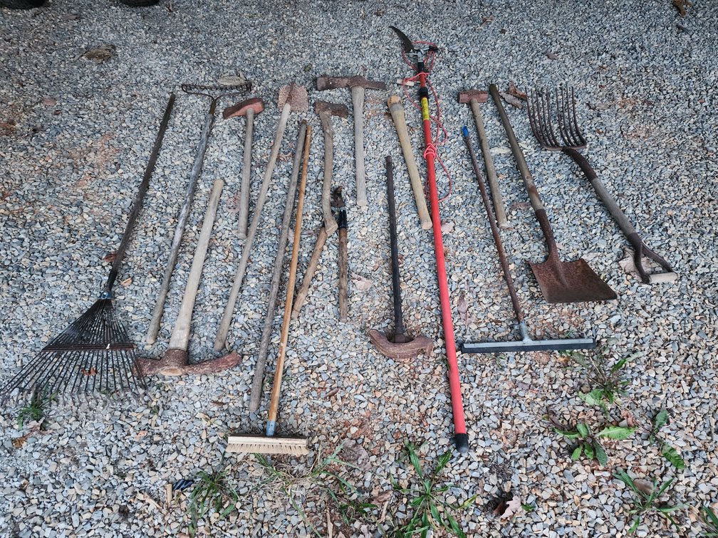 Assorted Yardtools and Wooden Handles