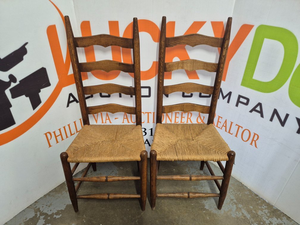 Vintage Ladder Back Rush Seat Chairs Measures - 41.5" Tall × 18" Wide × 14" Deep (2 Included)