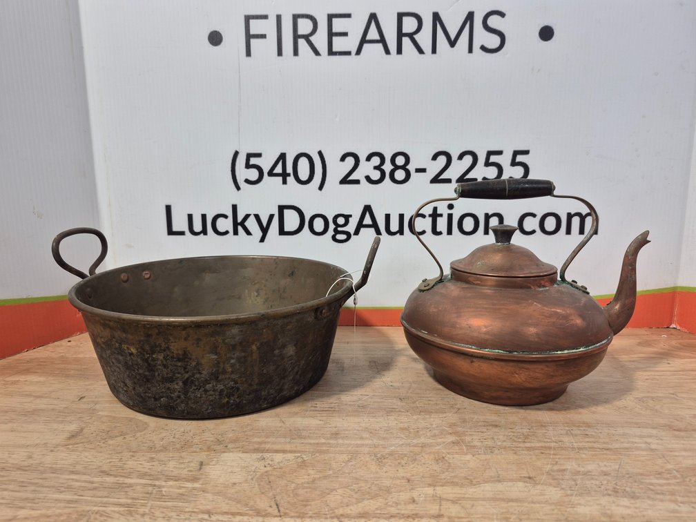 Brass Pot 4.75"×11" and Copper Kettle 9"×8"