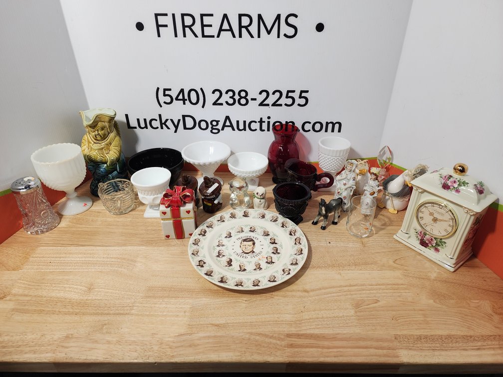 Milk Glass Cocktail/Candy Dishes - Formalities Clock - Ruby Red Glass Pieces - Presidents of The United States Plate 