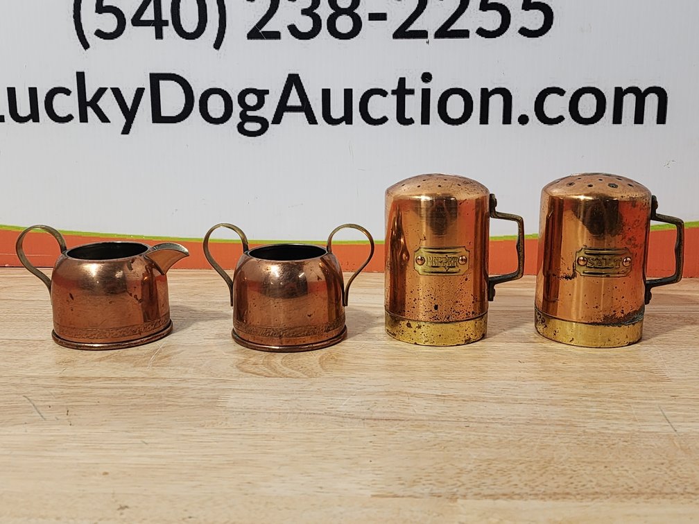 Copper and Brass Salt & Pepper Shakers - Copper Creamer and Suger Cup Set