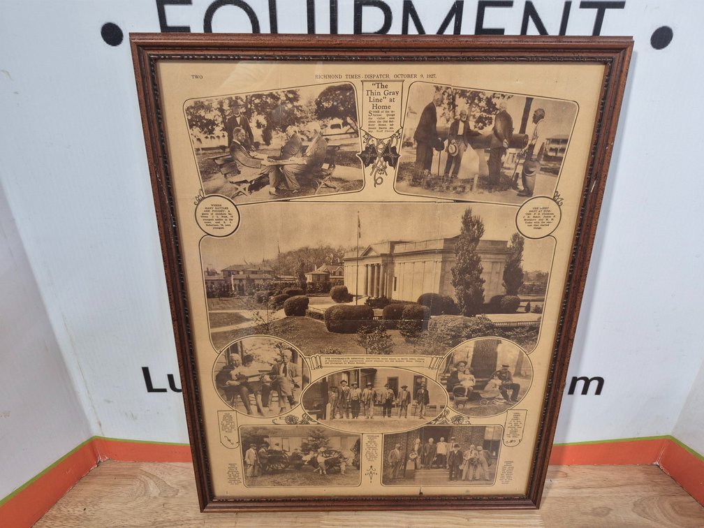 Civil War Confederate Veterans "The Thin Gray Line" Framed Newspaper From Richmond Times - Dispatch October 9, 1927 Measures - 17.75"×22.5"