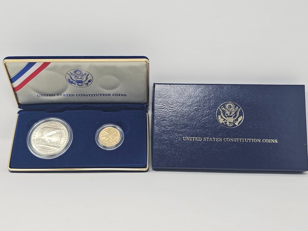 1987 U.S. Constitution Commemorative 2 Coin Set - Uncirculated  Gold & Silver Coins