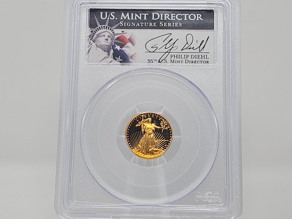 1988-P Gold 1/10 Oz Eagle Proof - PCGS PR69DCAM - Philip Diehl Autographed 35th US Mint Director 