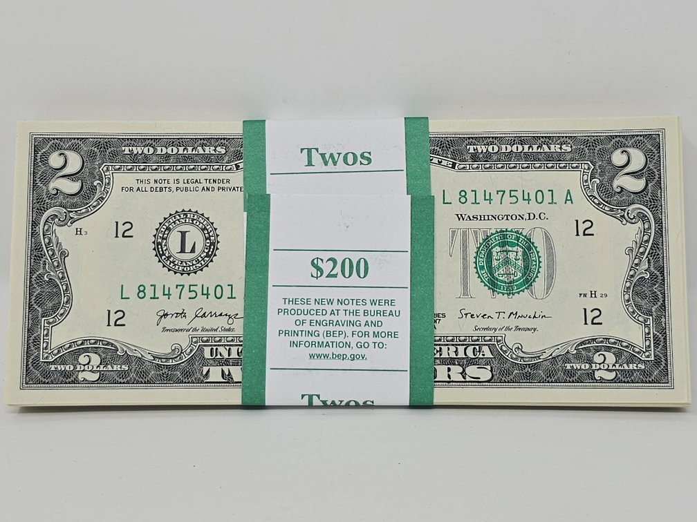 (100) 2017-A Sequential $2 Dollar Notes - Serial Numbers 81475401-81475500 - Directly From US Mint