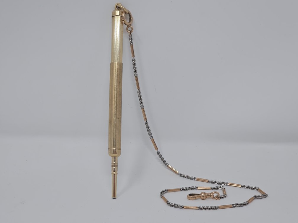 Antique 14-KT Gold Propelling Lead Pencil w/ Chain (Marked 14-K)