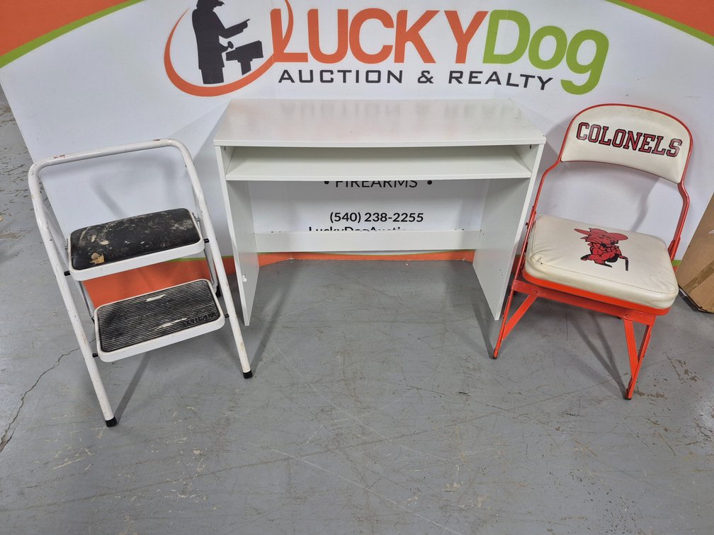 Desk Measures - 30" Tall × 40" Wide × 15" Deep - Tricam Step Ladder and Colonels Folding Stadium Chair
