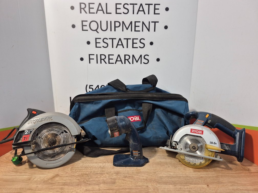 Ryobi 18V Cordless Circular Saw and Flashlight (No Battery Or Charger) Ryobi Tool Bag and Skilsaw 7-1/4" Circular Saw 