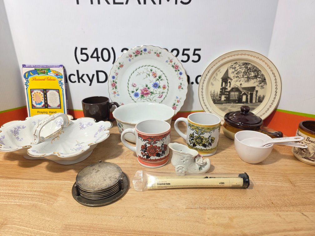 China - Pampered Chef Grapefruit Knife - Kitchenaid Measuring Cups - Silverplate Coasters and More