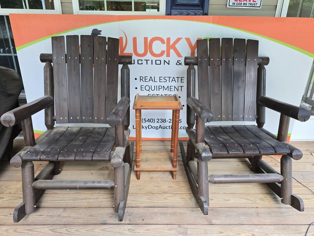(2) Log Patio Rocking Chairs - (1) Side Table
