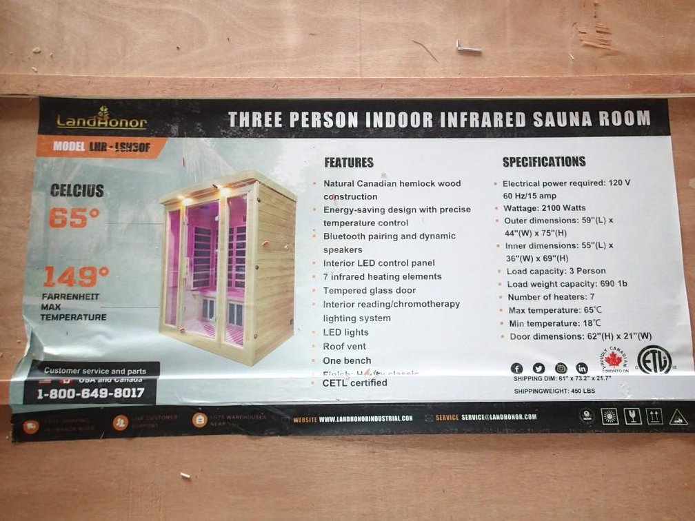 Unused LandHonor 3-Person Indoor Infrared Sauna Room - LHR-LSN30