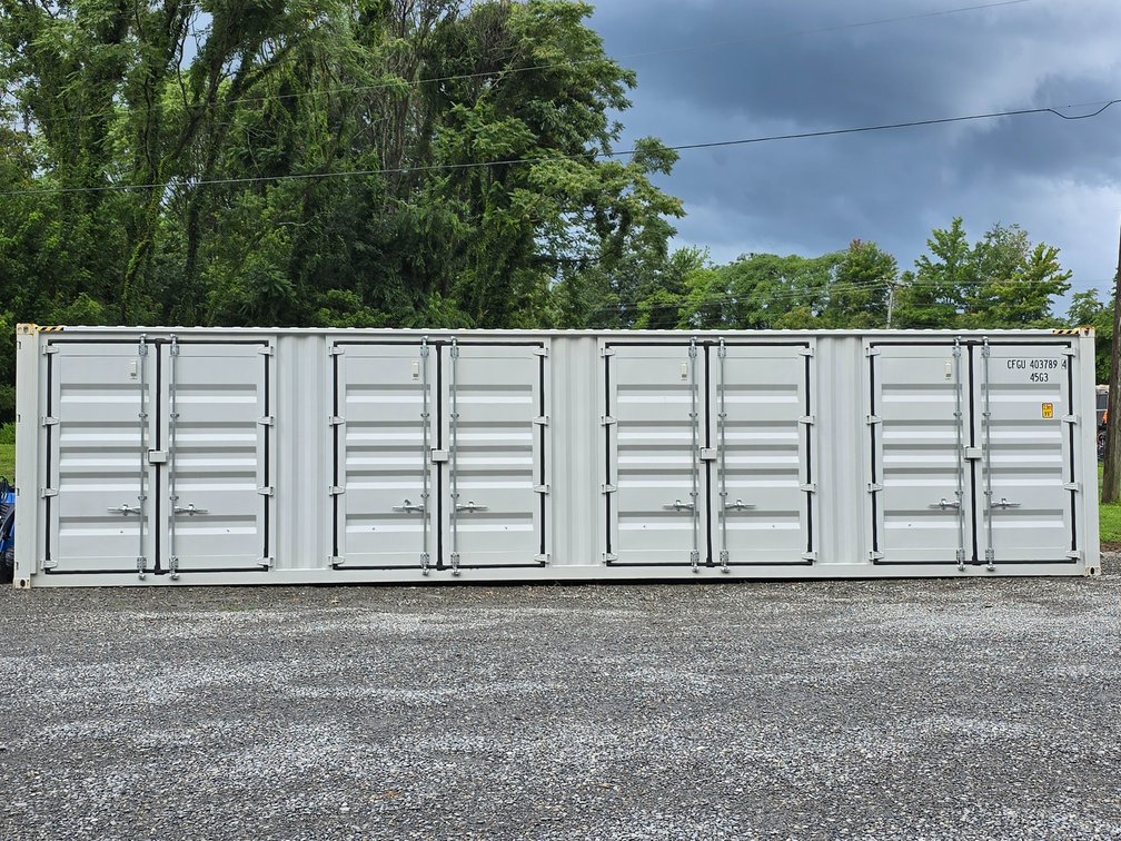 40' High Cube (9' 6" Tall) Cargo Container w/ 4 Sets of Side Double Doors