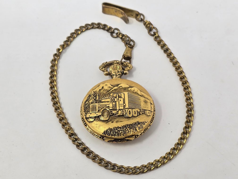Milan Tractor Trailer Pocket Watch w/ Chain - Needs Battery