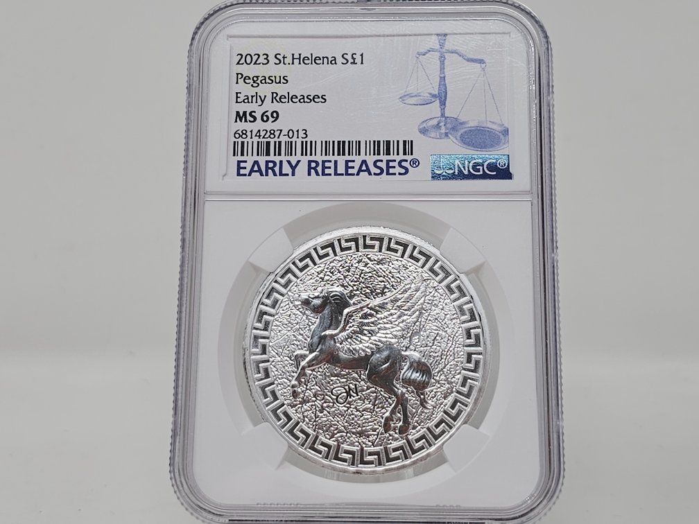 2023 St Helena $1 Silver Pegasus - Early Releases - NGC MS 69