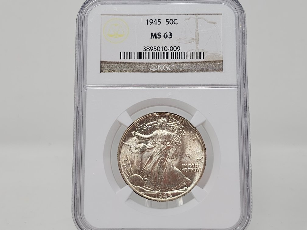 1945 Walking Liberty Silver Half Dollar - NGC MS 63