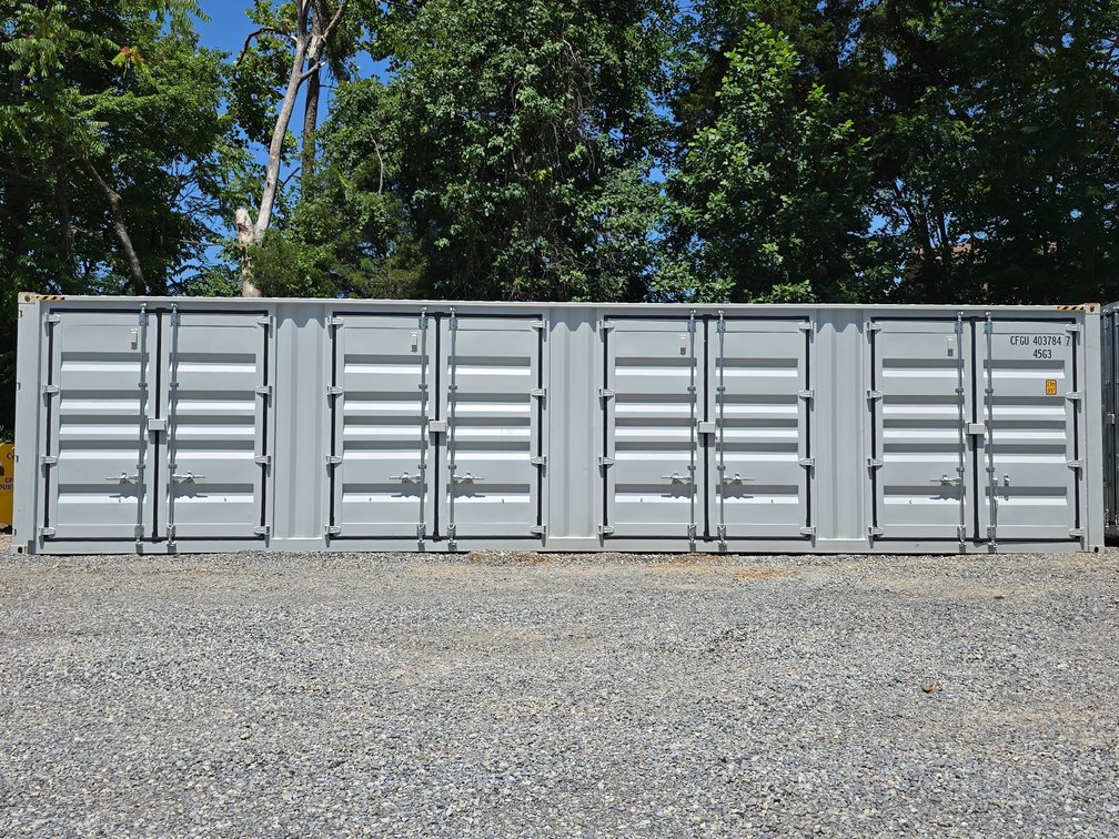 40' High Cube (9' 6" Tall) Cargo Container w/ 4 Sets of Side Double Doors 