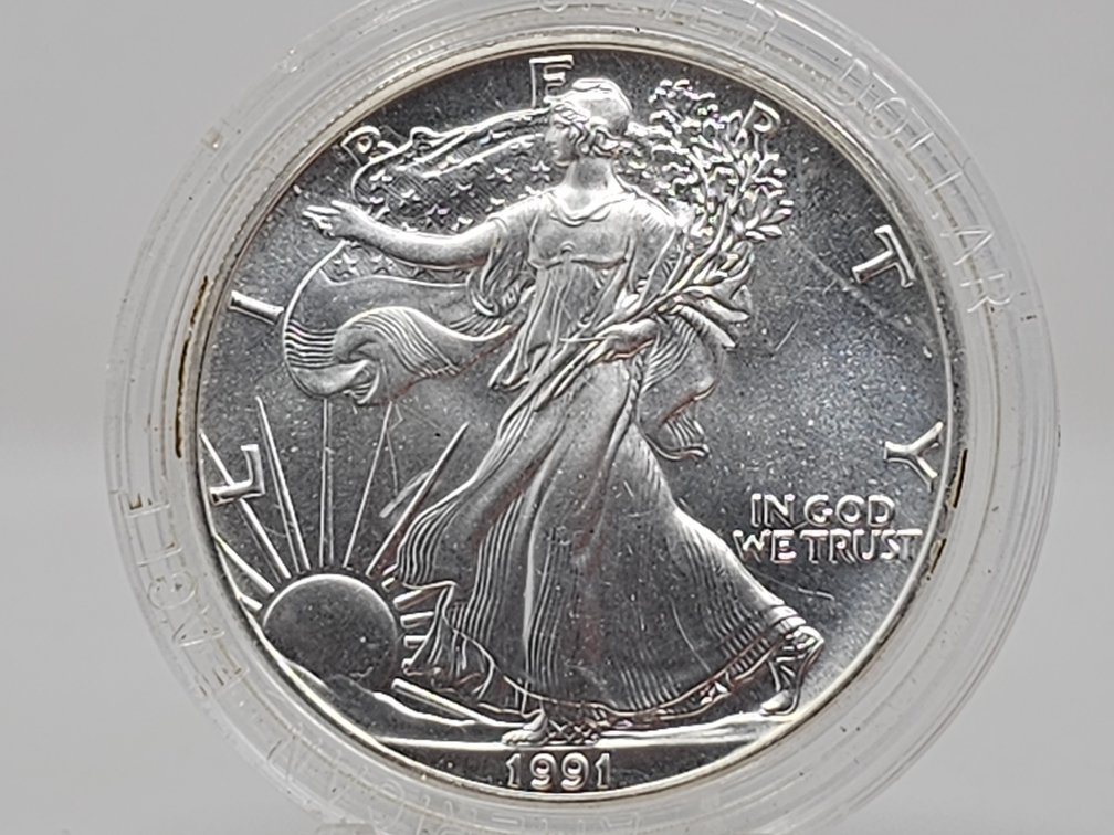 1991 American Silver Eagle 1 Oz .999 Silver Dollar w/ Capsule 