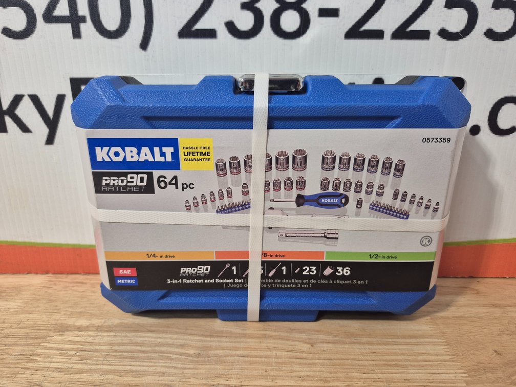 Kobalt 64pc. 1/4" - 3/8" - 1/2" Drive  SAE/Metric 3-In-1 Ratchet and Socket Set