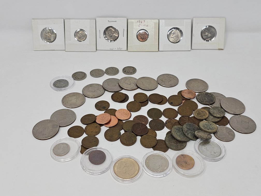 Assorted US Coinage - Post 1965 Kennedy Half Dollars - Wheat Pennies - Buffalo Nickels - Other Assorted US Coins