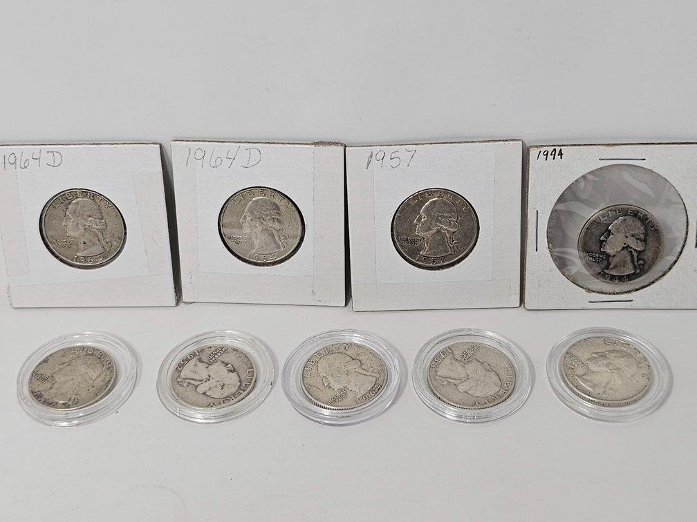 (9) Silver Washington Quarters - Dates from 1944-1964 - 9 Included 