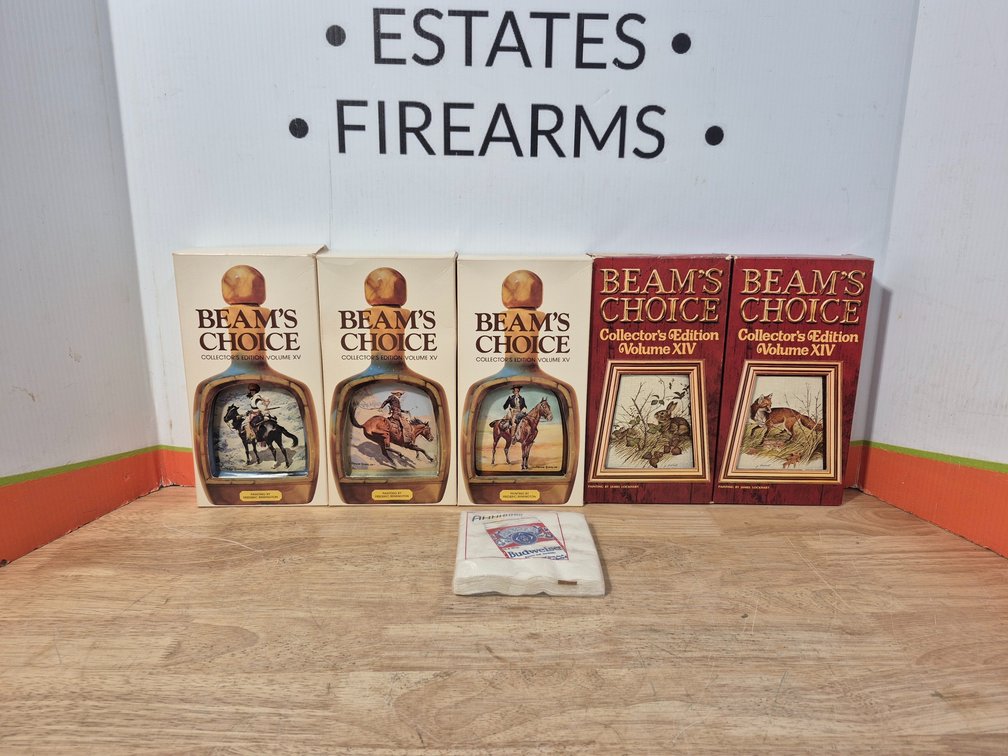 Beams Choice Decanters and Budweiser Napkins