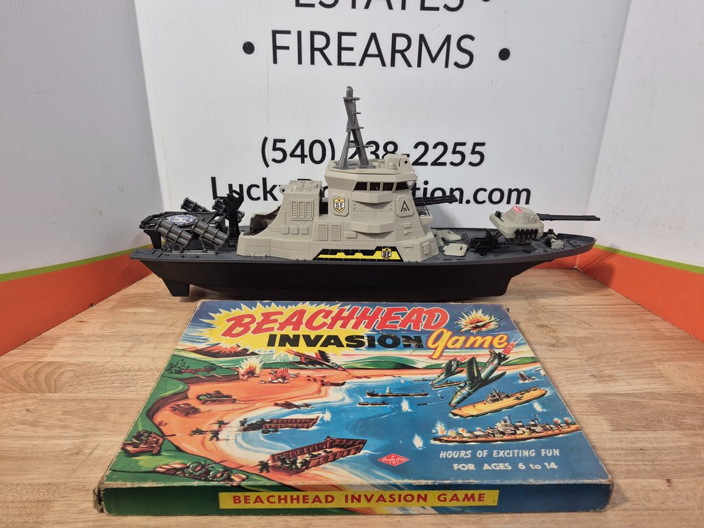 Toy Battleship Measures - 14"×30"×7" and Vintage Beach Head Invasion Game