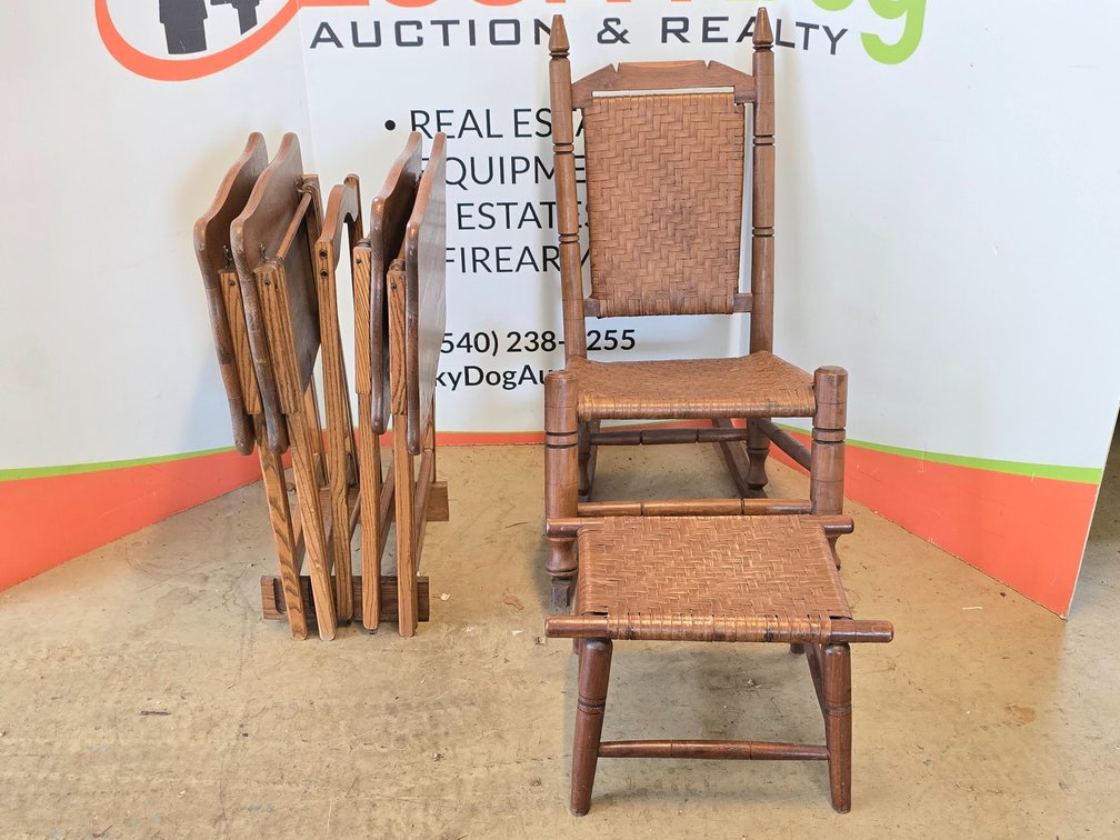 Rocking Chair & Ottoman - Wicker Backing & Seat - (4) TV Trays 
