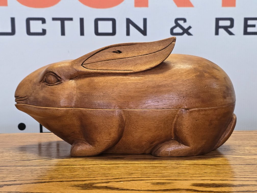 Wooden Rabbit Statue Trinket Box - Approx. 16" L