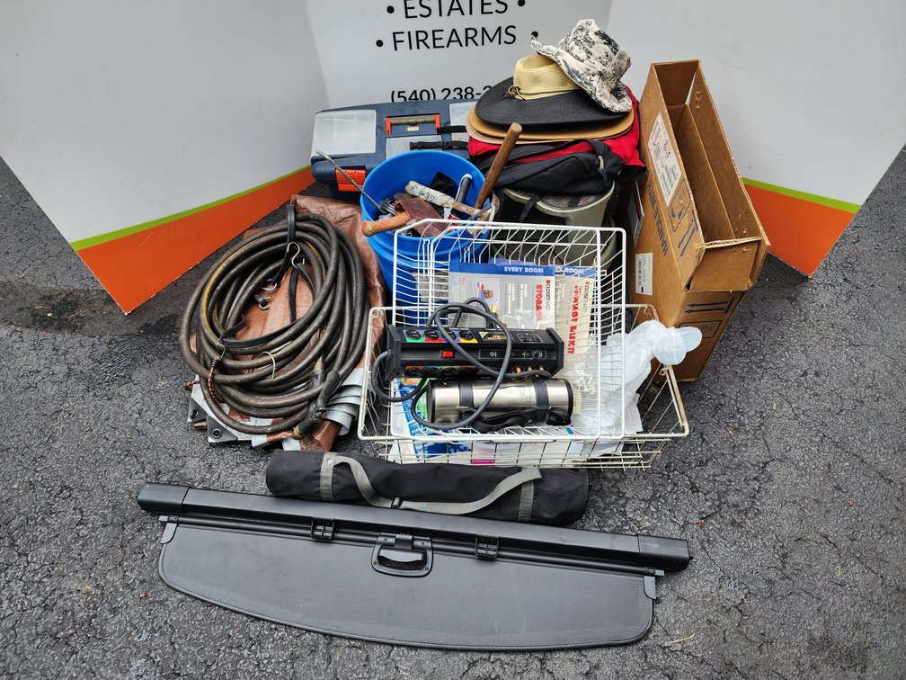 Garden Hose - Assorted Tools - Storage Items - Tarp - Sun Hats 