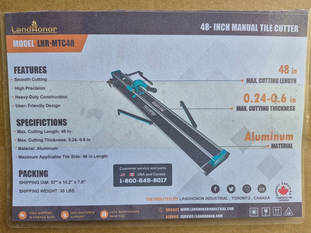 Unused Landhonor Manual Tile Cutter - LHR-MTC48