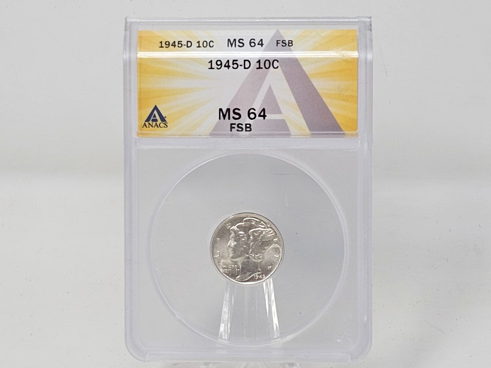 1945-D Silver Mercury Dime - ANACS MS 64 FSB