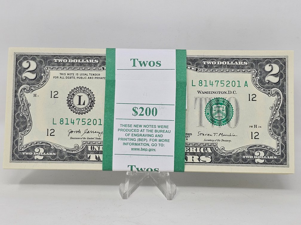 (100) 2017-A Sequential $2 Dollar Notes - Serial Numbers 81475201-81475300 - Directly