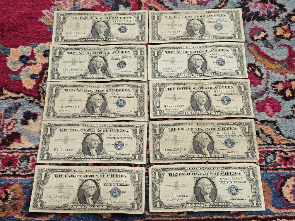(10) $1 Dollar Silver Certificates - Series 1957 - 1957A - 1957B - 10 Included 