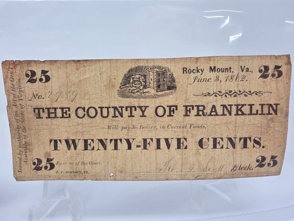 1862 Franklin County 25 Cent Note