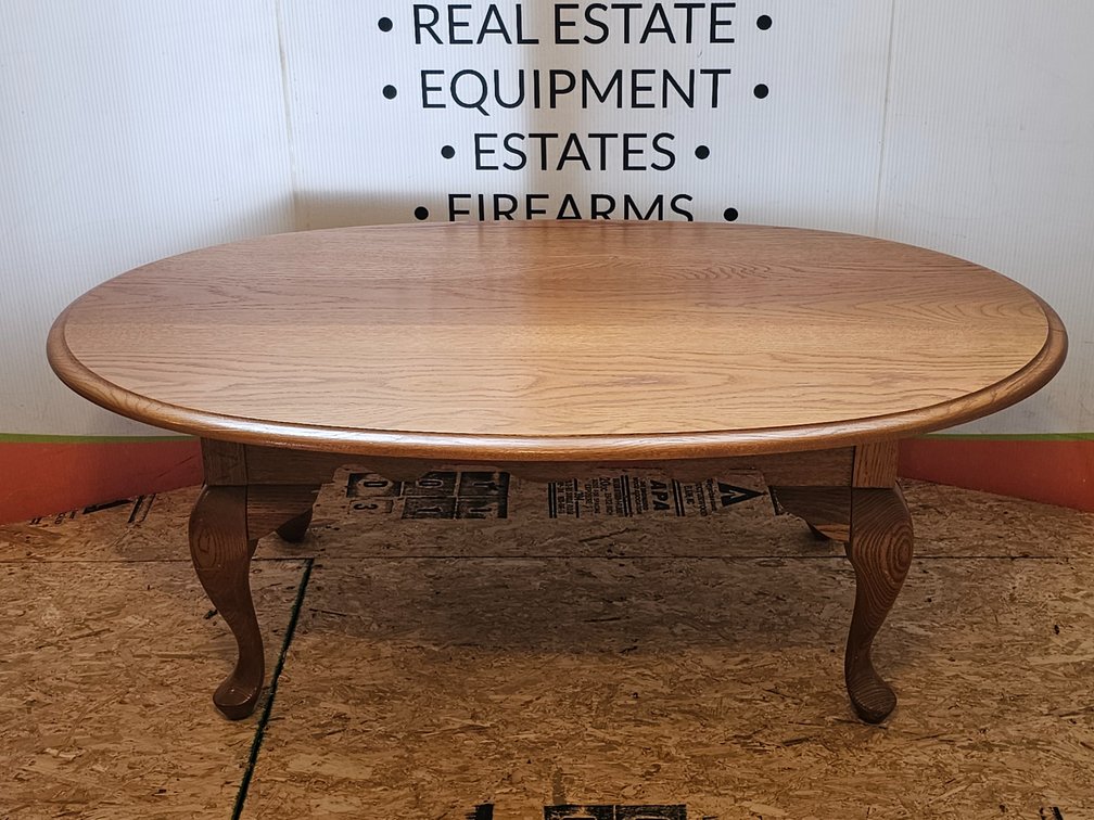 Oval Oak Coffee Table - Measures 16" Tall x 46" Long x 27.5" Deep