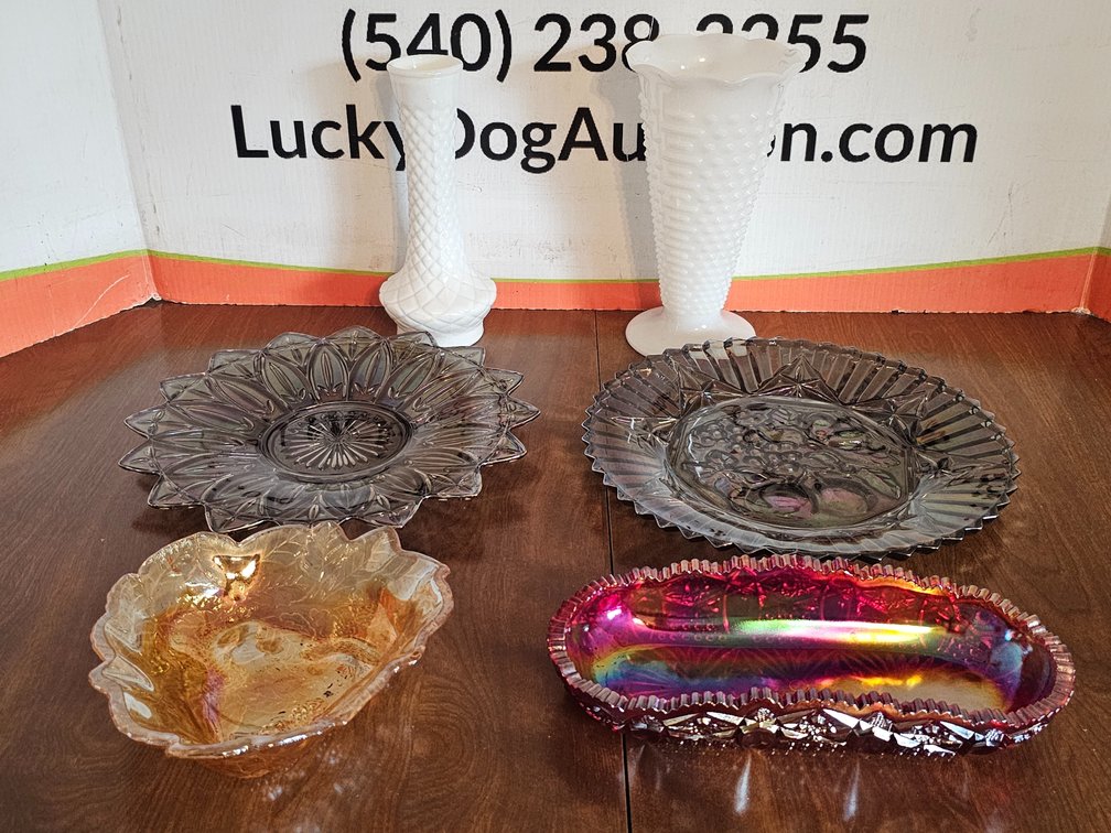 (2) Milk Glass Vases - Carnival Glass 