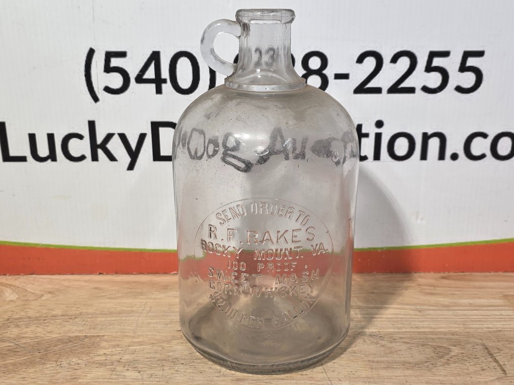 Antique R.F. Rakes Corn Whisky Glass Gallon Jar 